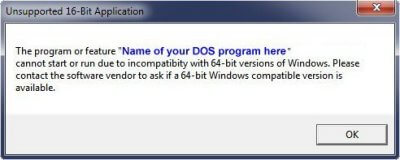 Dos 16bit unsupported on Windows 64bit